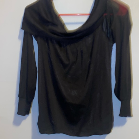 Black sheer cowl neck 3/4 sleeve blouse size small - Picture 3 of 10